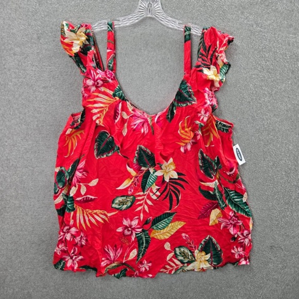 Old‎ Navy Women Top 3x Red Sleeveless Blouse Floral Hawaiian Aloha NWT